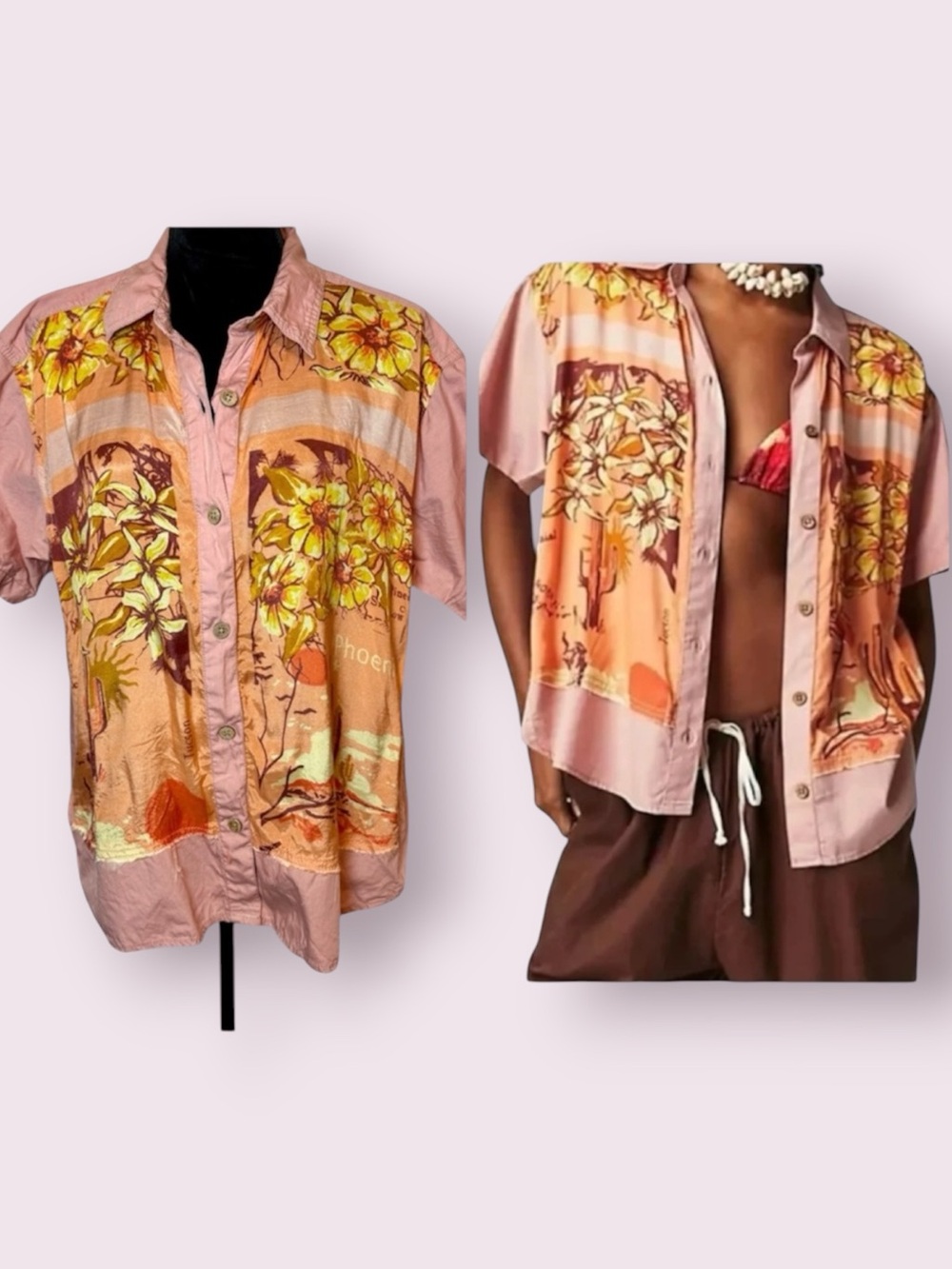 Free People We The Free Endless Vacation Arizona Button Top Pink Orange Medium